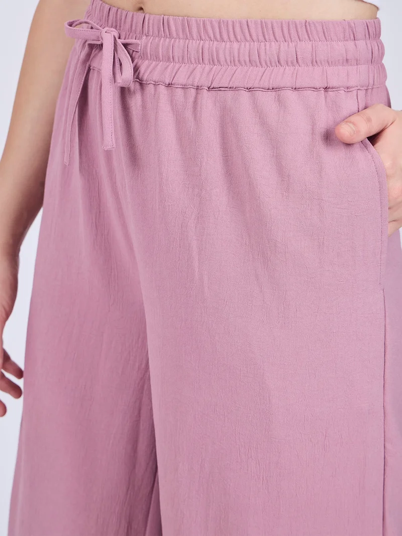 Outzidr pink Pink Mid Waisted Wide Leg Trousers for Women | Best Price UAE